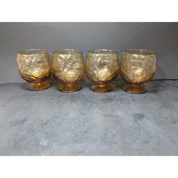 Morgantown‎ Seneca Driftwood Crinkle Glasses, Amber Icers, Set Of Four, Vintage - Picture 4 of 9